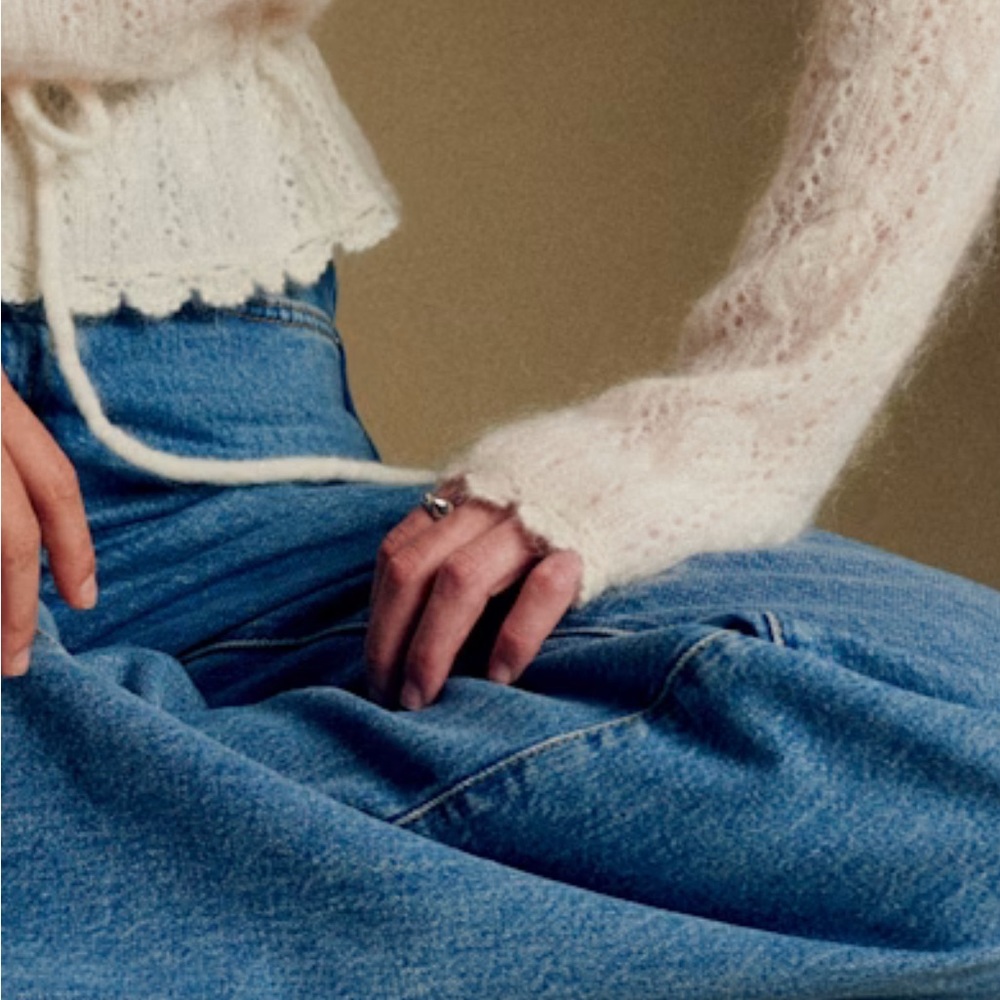 Sezane Soft Lace-Knit Cardigan in Pale Pink - Picture 3 of 12